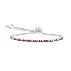 "You'll love the impressive design of this beautiful bracelet. You'll love the impressive design of this beautiful bracelet. Clasp: adjustable Packaging: boxed Metal: sterling silver Plating: sterling silver Finish: polished Additional details: nickel free STONE DETAILS Stone type: cubic zirconia Shape: round Setting: prong Size: 8"". Color: Red. Gender: female. Age Group: adult." Adjustable Sterling Silver Bracelet With Birthstone, Adjustable Sterling Silver Tennis Bracelet Bangle, Adjustable Red Birthstone Bracelet, Adjustable Round Jubilee Crystal Bracelet, Adjustable Jubilee Crystal Bracelet, Adjustable Round Bracelet With Flexible Fit, Adjustable Round Flexible Bracelet, Flexible Adjustable Round Bracelets, Adjustable Flexible Bracelets