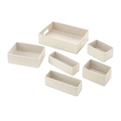 six pieces of white plastic containers on a white background