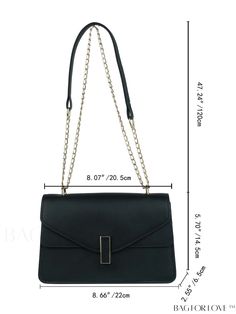 BagForLove - Square Metal Flap Bag: Exquisite Decor for a Stylish Statement Product Description Color Black Type Square Bag Bag Size Small Strap Type Chain Style Elegant Pattern Type Plain Closure Type Turn-lock Coating 100% Polyurethane Composition 100% Polyurethane Material PU Leather Size Chart INCH CM Strap Length Bag Length Bag Width Bag Height 47.2 inch 8.7 inch 2.6 inch 5.7 inch Strap Length Bag Length Bag Width Bag Height 120 cm 22 cm 6.5 cm 14.5 cm Details Pictures Similar Products h2 { Square Travel Bag With Chain Strap, Trendy Black Envelope Bag, Black Envelope Bag For Everyday, Black Everyday Envelope Bag, Trendy Envelope Bag For Everyday Use, Black Envelope Bag For Daily Use, Trendy Envelope Bags For Everyday Use, Chic Clutch Bag With Hasp Closure, Elegant Envelope Shoulder Bag With Adjustable Strap