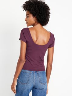 scoop neck scoop back short sleeves fitted hits below waist models are approx.  5'9" and wear sizes s (4), l (12), and xl (18)machine wash according to the care instruction label Layered T Shirt, Toddler Boys, Double Layer, Old Navy, Scoop Neck, Short Sleeves, Models, Plus Size, Navy