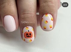 Kids Nail Designs Halloween, Gelish Halloween, Blush Pink Nails, Nail Design Glitter, Pumpkin Nails, Seasonal Nails