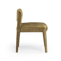 an upholstered chair with curved back and armrests, in gold velvet