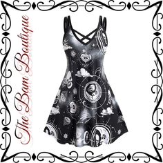 Product Description: Fabric Type: Polyester,Polyurethane, Feels Like Silk Care Instructions: Machine Wash, Hand Wash Only Origin Imported Neck Style V-Neck Gothic Style, A-Line Dress V-Neck Design Crisscross Skull Sun Moon Print This Plus Size Gothic Dress Can Be Worn With Different Accessories To Dress It Up Or Down For Many Occasions. Halloween Is Only A Few Months Away!! Garment Care--Hand Wash Cold, Hang Dry Recommended Or Machine Washable On Gentle Cycle. Do Not Wring Or Twist, Low Iron To Plus Size Gothic, Cross Front Dress, Galaxy Dress, Red Christmas Dress, Skull Dress, Plus Size Mini Dresses, High Low Maxi Dress, White Lace Blouse, Wings Costume