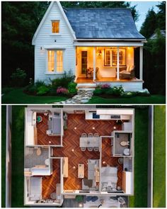 two pictures of the same house in different stages of construction, and one shows an open floor plan