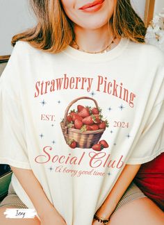 Cute Strawberry Tshirt, Comfort Colors Summer Strawberry Shirt, Cottagecore Berries Tshirt, Strawberry Aesthetic, Botanical Garden Tshirt Custom made just for you! 💜Premium Comfort Colors Tee Shirt💜 The perfect shirt to go picking strawberries in! Cute strawberry picking social club shirt. HAs cute basket of strawberries, est, 2024 date, Strawberry picking social club shirt. Cute group shirt for girls weekend or a fun trip to the farmers market. Cute summer tee for her. Gift for strawberry lov White Cottagecore T-shirt For Summer, Cottagecore Graphic Print T-shirt, Cottagecore Graphic Print Short Sleeve T-shirt, Cotton Cottagecore Short Sleeve T-shirt, Cottagecore Crew Neck T-shirt For Summer, White Cottagecore Summer T-shirt, White Cottagecore T-shirt With Crew Neck, Cottagecore White Crew Neck T-shirt, White Cottagecore Crew Neck T-shirt