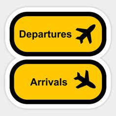 two yellow and black departure signs with an airplane