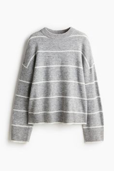 Loose-fit sweater in a soft knit with wool content. Round neckline  dropped shoulders  and long sleeves. Ribbing at neckline  cuffs  and hem. Green Sweater Women, Womens Grey Sweater, Wool Sweaters Womens, Loose Fit Sweater, Ladies Turtleneck Sweaters, Orange Sweaters, Cardigan Sweater Jacket, Favorite Sweater, Yellow Sweater