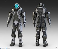 two different views of the same character from halo wars, one in grey and one in white