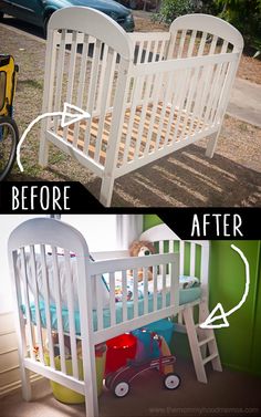 before and after photos of a baby crib