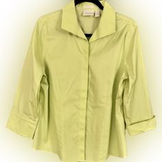 Chico’s No Iron Lime Green/Chartreuse Collared Blouse, Notched Cuffs. Hidden Buttons Size Med, Euc/Nwot Green Chartreuse, Collared Blouse, Collar Blouse, Lime Green, Top Blouse, Blouses, Womens Tops, Cuff, Green