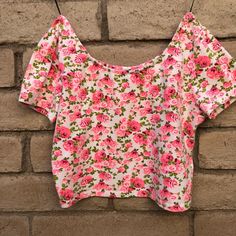 Nwot Floral Rose Off The Shoulder Crop Top Soft Stretchy Cotton Blend Fresh + Clean New Size L Fitted Pink Crop Top With Floral Print, Rose Print Tops For Spring, Fitted Pink Floral Print Crop Top, Rose Print Tops For Summer, Spring Floral Print Pink Crop Top, Pink Floral Print Crop Top For Spring, Summer Floral Print Pink Crop Top, Pink Floral Print Summer Crop Top, Summer Pink Floral Print Crop Top