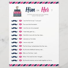 a pink and blue poster with the words him or her