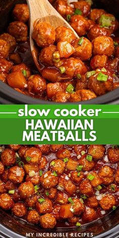 slow cooker hawaiian meatballs with text overlay