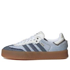 (WMNS) adidas x ATMOS Sambae 'Stacked Denim' II0001 Stacked Denim, Adidas Jeans, Pink Denim, Faded Denim, Adidas X, Denim Outfit, Stylish Sneakers, White Denim, Adidas Originals