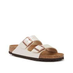 Birkenstock-Arizona Graceful Slide Sandal - Women's The classic footbed sandal look from Birkenstock never goes out of style! Comfy and versatile, the women's Arizona Graceful flat sandal will become your new go-to slide! Classic Flat Heel Synthetic Sandals, White Slip-on Footbed Sandals With Arch Support, White Casual Slides With Single Toe Strap, White Footbed Sandals With Single Toe Strap For Beach, White Single Toe Strap Footbed Sandals For Beach, White Slides With Cork-bed Midsoles For Spring, White Single Toe Strap Beach Footbed Sandals, White Flat Heel Synthetic Footbed Sandals, White Synthetic Flat Heel Footbed Sandals