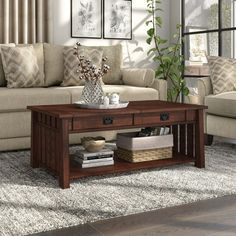 a living room scene with focus on the coffee table