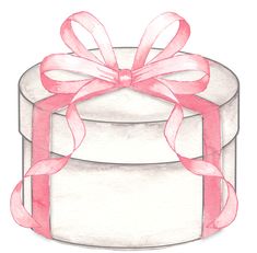 a watercolor drawing of a cake with pink ribbon