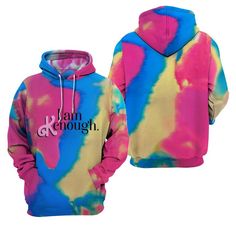 Men's Tie Dye I am Kenough hoodie from Barbie Movie Ryan Gosling Costume Cosplay Halloween 2023 Kenough Barbie, Barbie Hoodie, Everyday Cosplay, Letter Print Sweatshirt, Barbie I, Tie And Dye, Tie Dye Hoodie, Barbie Movies, Zipper Jacket