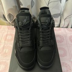 Brand New Black Cats Size 9-12, Og Box Included. Black Jordan Shoes With Perforated Round Toe, Jordan 4 Black, Shoes Jordan, Jordan Black, Retro Brand, Newest Jordans, Jordans For Men, Black Cats, Jordan Shoes