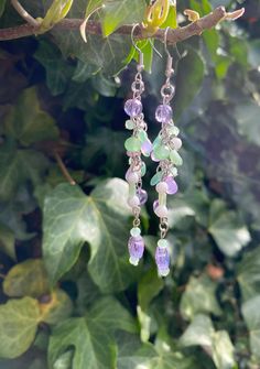 Handmade  A super pretty pair of glass earrings with handpicked glass beads that compliment each other so well, they look like an embodiment of a Spring Flower Fairy.