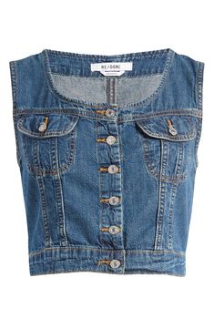 Inspired by the iconic trucker jacket, this cropped cotton-denim vest can be worn all by itself to bring rebellious vibes to any look. 17" length (size Medium) Front button closure Scoop neck Chest button-flap patch pockets 100% cotton Machine wash, tumble dry Imported Trucker Jacket, Denim Vest, Whiskey, Scoop Neck, Button Up, Nordstrom, Bring It On, Size Medium