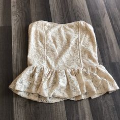 This Strapless Crop Top Is In New Condition, Never Worn. The Back Is Sheer Lace. Chic Lace Tube Top For Summer, Chic Lace Summer Tube Top, Spring Lace Sleeveless Tube Top, Chic Lace Tube Top For Spring, Lace Tube Top For Spring, Spring Lace Tube Top, Peplum Crop Top, Strapless Crop Top, Sheer Lace