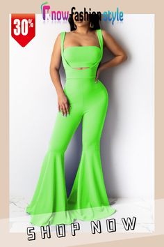 Green Sexy Fashion Sling Flared Pants Set Pants Green, Flared Pants, Flare Pants, Two Pieces, Pants Set, Two Piece Pant Set, Two Piece, Jumpsuit