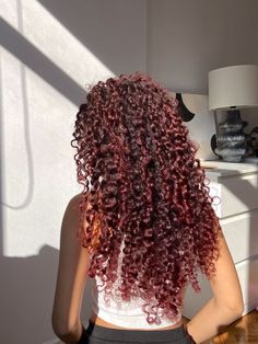 Red Color On Curly Hair, Curly Red Hair Highlights, Deep Red Hair Color Curly, Burgundy Curly Hair Highlights, Cherry Red Hair Curly Highlights, Cherry Red Curly Hair Black Women, Curly Cherry Brown Hair, Deep Cherry Red Hair Curly, Dark Red Highlights Curly Hair