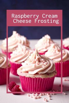 raspberry cream cheese frosting on top of cupcakes