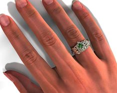 "Beautiful Emerald set your bride, this Leaf Emerald Ring Set is the chosen ring. Handmade by Top designers of Vidar Boutique, the setting features lotus flower and magnificent rare Zambian Emerald in a perfect view on top. This Floral Engagement Ring set also includes a wedding band that fits the engagement ring like a puzzle. As a handcrafted 14K Leaf flower engagement ring set, it will make a say of wearing for the woman in your life as a reminder that we are connect to nature in our heart. ★ Flower Engagement Ring Set, Emerald Engagement Ring Set, Gothic Engagement Ring, Emerald Set, Flower Engagement, Nature Inspired Engagement Ring, Natural Emerald Rings, Perfect View, Leaf Engagement Ring