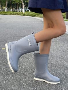 Mid-Calf Women's Rain Boots, Ideal For Camping Stylish Outdoor Waterproof Boots, Warm And Anti-Skid, Water Shoes Grey    PVC Letter    Women Shoes, size features are:Bust: ,Length: ,Sleeve Length: Casual Non-slip Rain Boots, Casual Non-slip Winter Rain Boots, Insulated Round Toe Boots For Rain, Insulated Round Toe Boots For Rainy Season, Non-slip Round Toe Rain Boots For Outdoor Activities, Non-slip Round Toe Boots For Rainy Weather, Non-slip Rain Boots For Outdoor Activities, Casual Rain Boots With Round Toe For Outdoors, Slip-resistant Hiking Rain Boots With Round Toe