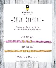 ☆*･゜ﾟ･* ♥  Spend over 100 usd and get a free upgrade to express shipment   ♥  *･゜ﾟ･*☆ ✼ This listing includes two handmade macrame bracelets with gold plated beads and a gift card. You can have both bracelets with same color or different. ✼ This is a great gift for your best friend and yourself. It is truly a beautiful way to celebrate her ♥ ✼ All bracelets are adjustable with sliding bead style closure. ✼ Please select the color or the cord you'd like to make your custom bracelet. You can selec Gifts For Bff Birthday, Best Friend Bracelets For 2, Best Friend Valentines, Friends Bracelet, Best Friend Christmas Gifts, Friends Valentines Day, Bff Birthday Gift, Best Friend Bracelets, Bff Birthday