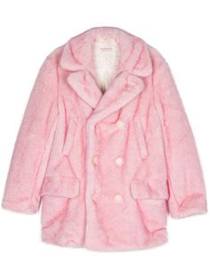 medium pink faux-fur design notched lapels long sleeves two side flap pockets central rear vent full lining straight hem double-breasted button fastening Pink Fur Coat, Fur Design, Pink Fur, Pink Faux Fur, Pink Coat, Balenciaga Triple S, Double Breasted Coat, Dress Watch, Winter Clothes