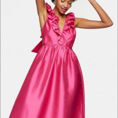 Nwt Size 6 Topshop Hot Pink Taffeta Bow Back Midi Dress Topshop Black Dress, Hot Pink Midi Dress, Linen Sundress, White Print Dress, Long Sleeve Wrap Dress, Embroidered Midi Dress, Ruffle Midi Dress, Halter Midi Dress, Ribbed Midi Dress