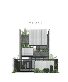 an architectural rendering of a house with plants growing on the roof and windows above it