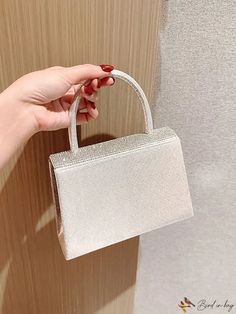 BirdinBag - Glittery Mini Square Bag: Stylish Top Handle for Weddings, Proms, and Parties Wedding Glitter Rectangular Bag, Rectangular Wedding Bag With Glitter, Rectangular Wedding Bags With Glitter, Bride Purse, Silver Bag, Silver Bags, Square Top, Party Events, Stylish Top