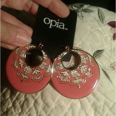 Beautiful New 2 1/4" Disc Shaped Earrings By Opia. Dangling On Gold Toned Hooks. Watermelon Pink With White. Gold Toned Scrollwork. Beautiful Craftsmanship! *.....2 Purchases Bundled From My Closet Gets 20% Off (No Maximum Either). How: Do Not Click 'Buy Now'. For Each Item Click 'Add To Bundle' Under It's Picture. Only Click 'Buy Now' On The Bundle Page. Discounts Are Automatically Deducted When Totaled. Costume Earrings, Disc Earrings, Pink Earrings, Washer Necklace, Watermelon, Gold Tones, Multi Color, Size 2, Jewelry Earrings