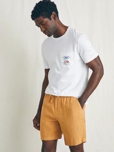 Essential Linen Short (6.5" Inseam) - Sunset Gold | Faherty Brand White Cotton Bottoms For Warm Weather, White Cotton Summer Bottoms, Casual Linen Bottoms For Warm Weather, Faherty Brand, Tank Jumpsuit, Swim Pants, Linen Short, Linen Shop, Dress Shirts For Women