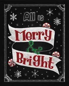 a black and white christmas card with the words merry bright in red lettering on it