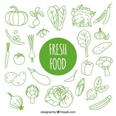 fresh food background with hand drawn vegetables