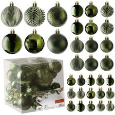 christmas ornament set with green ornaments