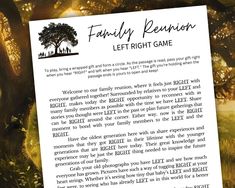 a family reunion letter to the right game is posted in front of an image of a tree