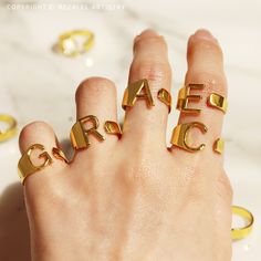 ✨A-Z Initial Letter Adjustable Open Ring✨ Size : One Size (Adjustable) Metarial : Gold plated over alloy Color : One Color *WE DO NOT ALLOW USING OUR PICTURES ! * Letter Rings, Open Word, Word Ring, Letter Ring, Fashion Unique, Ring Women, Initial Letter, Initial Letters, Open Ring