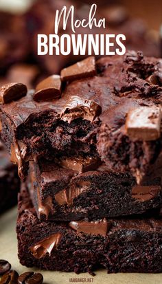 A stack of three chocolatey mocha brownies. Cinnamon Apple Cheesecake, Hot Fudge Pie, Blondie Recipes, Milk Chocolate Brownies, Easy Impressive Dessert, Cocoa Powder Brownies, Chocolate Fantasy, Chocolate Cobbler