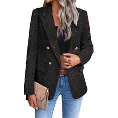 *Comfortable And Flattering Fit: S=Us 4-6, M=Us 8-10, L=Us 12-14, Xl=Us 16-18, Xxl=Us 20. Made From A Soft And High-Quality Fabric, These Blazer Jackets For Women Are Loose Fit And Provide A Flattering Silhouette, Enhancing Your Confidence And Professional Appearance. *Functional Details: Designed With Practicality In Mind, These Tweed Blazers For Women Business Casual Feature Two Pockets, Allowing You To Keep Small Essentials Close At Hand. The Open Front Design Adds A Modern Twist, Making Thes Black Casual Tweed Jacket With Pockets, Casual Black Tweed Jacket With Pockets, Fitted Black Tweed Jacket For Winter, Black Long Sleeve Tweed Jacket With Pockets, Black Long Tweed Jacket With Pockets, Black Long Sleeve Tweed Jacket For Winter, Black Long Sleeve Tweed Jacket For Fall, Black Single-breasted Tweed Jacket With Long Sleeves, Black Single Breasted Tweed Jacket For Fall