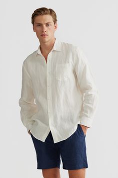 The Linen Shirt White is the ultimate summer staple, perfect for dressing up or down. Crafted from 100% French Linen material, our Linen Shirt offers a relaxed fit for superior comfort. Pair it back with our range of Twill or Linen Shorts for the perfect summer look. 100% French Linen Mid weight, breathable fabric Long sleeve Classic collar Designed in Australia. Made in China White Linen Dresses, Linen Shirt Men, Linen Shirt Dress, Linen Material, Polo Sweater, French Linen, Collar Designs, Sweaters Crewneck, Summer Look