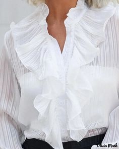 Olivia Mark - Plain ruffle top with bell sleeves Top With Bell Sleeves, Online Fashion Stores, Ruffle Top, Olivia Mark, Bell Sleeves, Ruffle Blouse, Sleeve Length, Women's Top, Manche