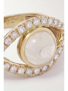 JACQUIE AICHE Open Eye small 14-karat gold, moonstone and diamond ring | NET-A-PORTER Diamond Symbol, Gold Moonstone Ring, Diamond Signet Ring, Jacquie Aiche, Aichi, Gold Signet Ring, Amulets, American Heritage, Moonstone Ring