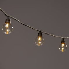 several light bulbs are hanging on a string