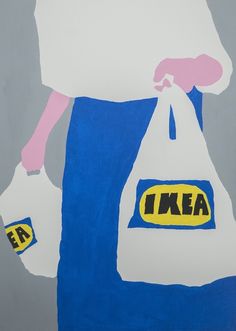 a painting of a cow with a bag on it's back that says ikea